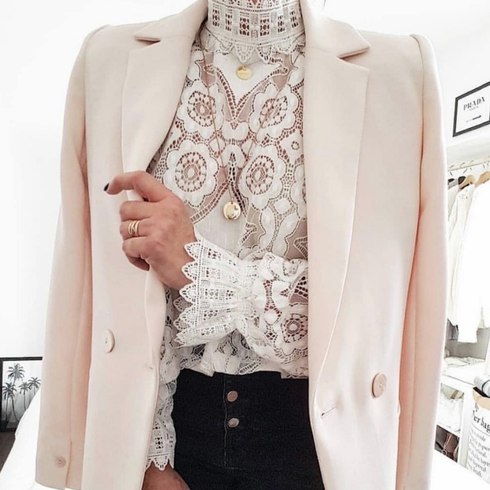 Long Sleeve High Neck Lace Blouse White Boho Chic - Picture 13 of 16